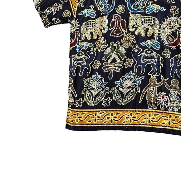 Vintage Men's L Ethnic Rayon Short Sleeve Hawaiian Shirt Mix Print Black Multi - Picture 14 of 15